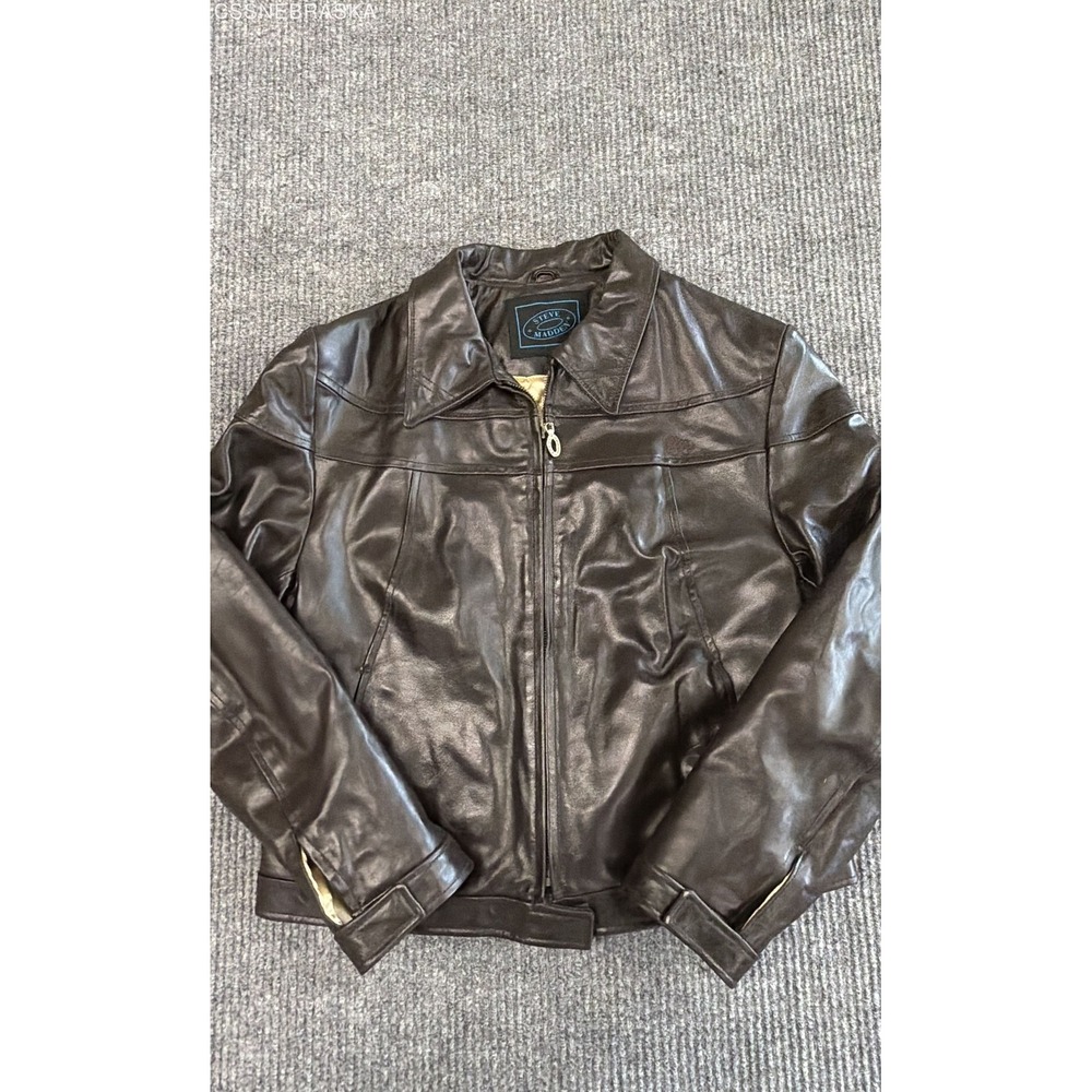 Vintage Y2K Steve Madden Women's Brown Leather Moto Jacket Quilted Lining Sz L